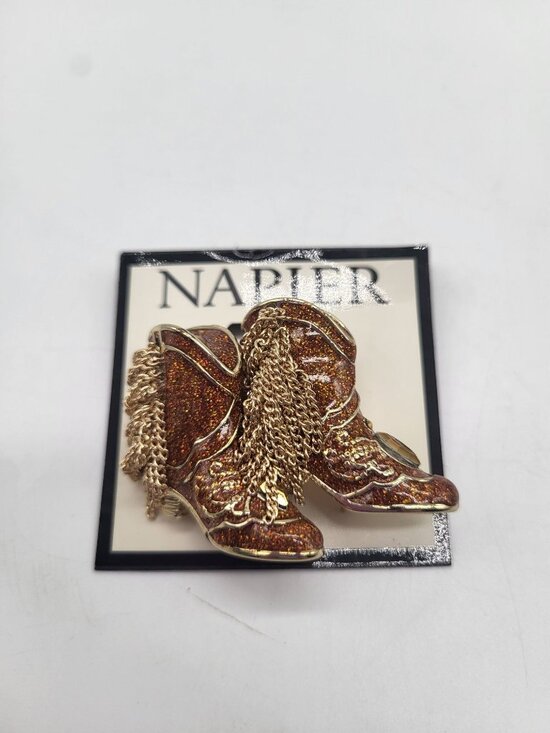 Napier Jewelry - Napier Cowboy Western Boots Enamel Gold Tone Brooch Pin Tassel Country Rodeo